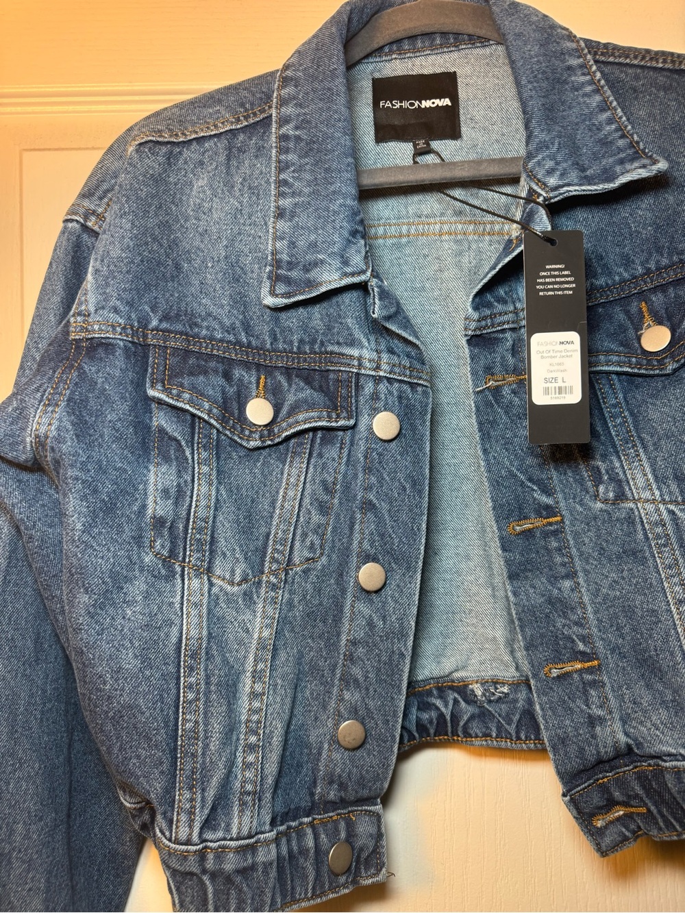 Fashion Nova Womens Medium Blue Washed Denim Jacket